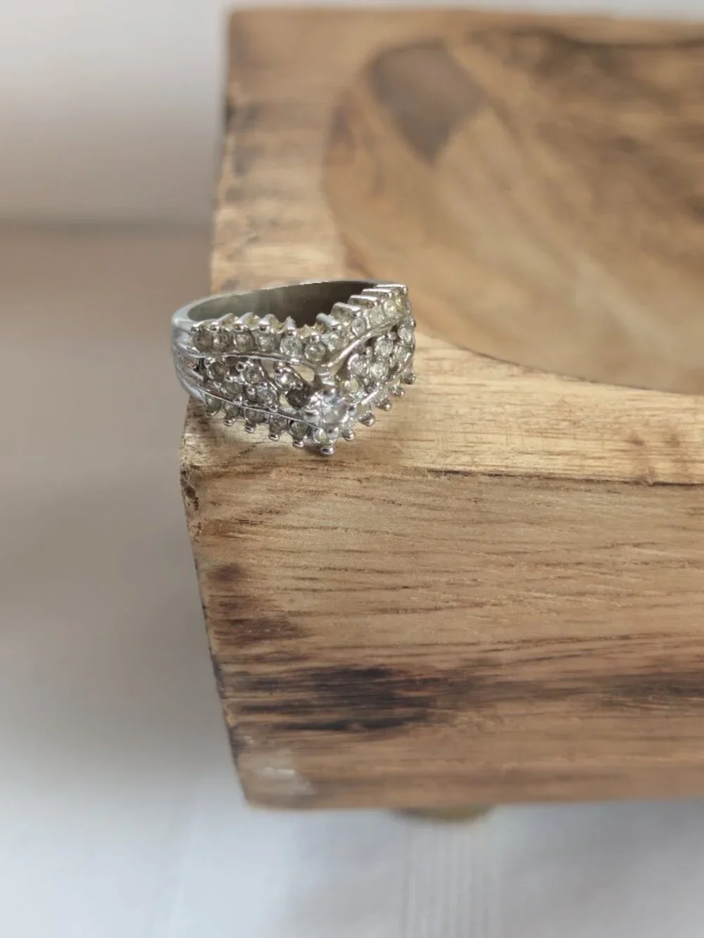 Vintage Sterling Silver CZ Pyramid Cluster Costume Ring Size 7 3/4